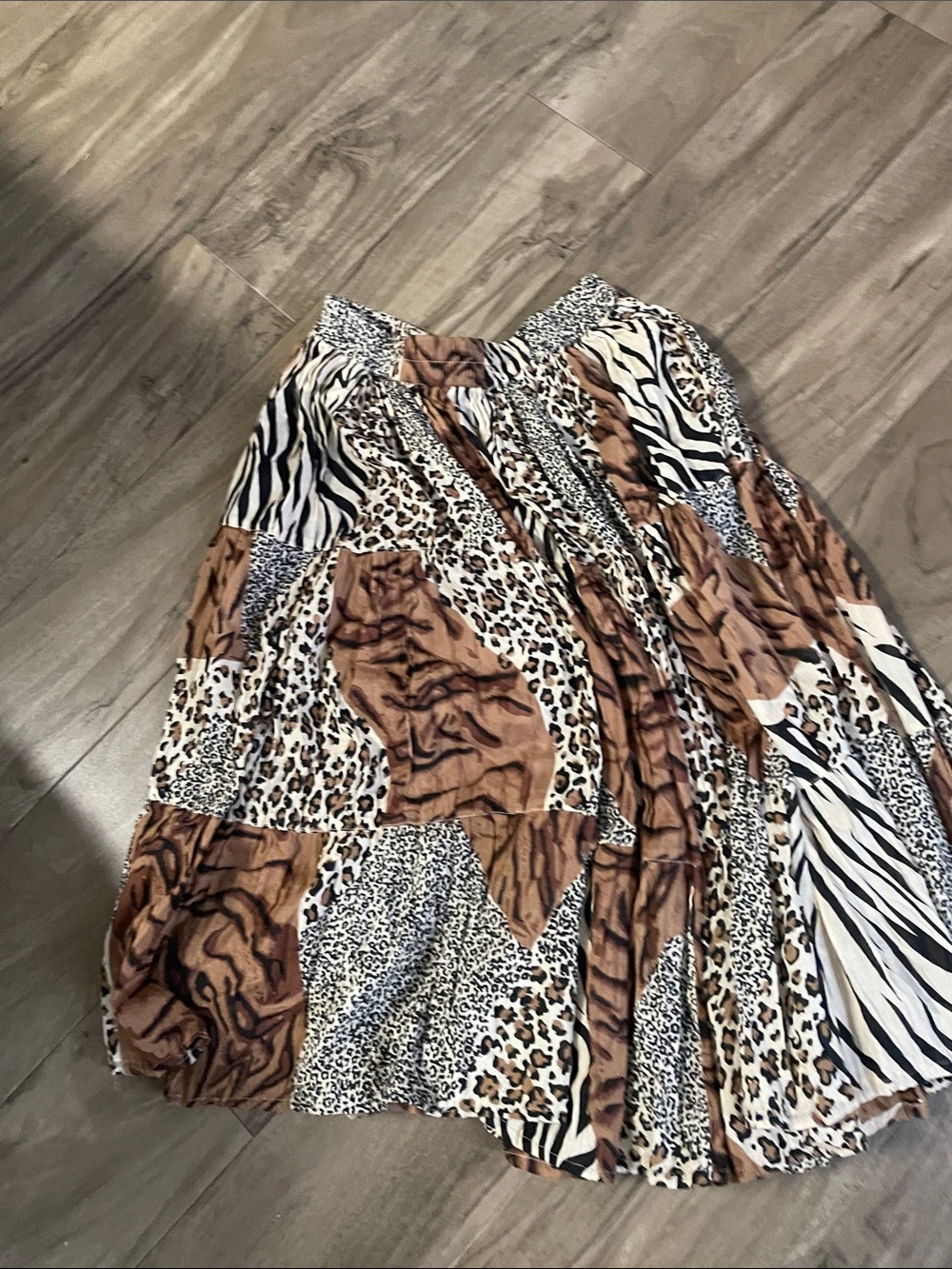 Mixed Animal Print Patchwork Maxi Skirt - Black/Tan/Brown